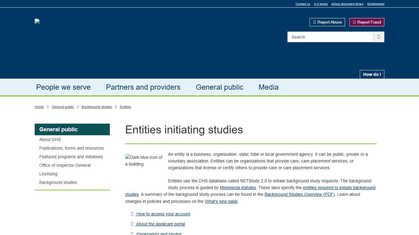 Entities / Minnesota Department of Human Services