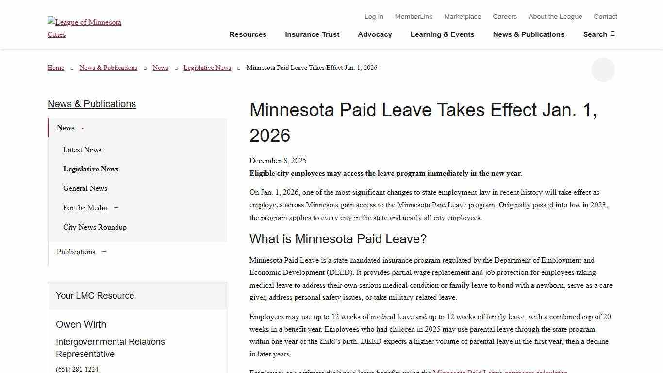 Minnesota Paid Leave Takes Effect Jan. 1, 2026 - League of Minnesota Cities