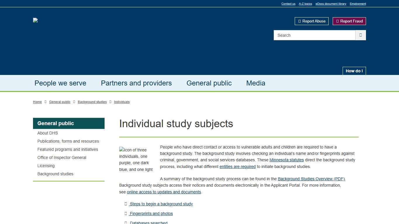 Individuals / Minnesota Department of Human Services