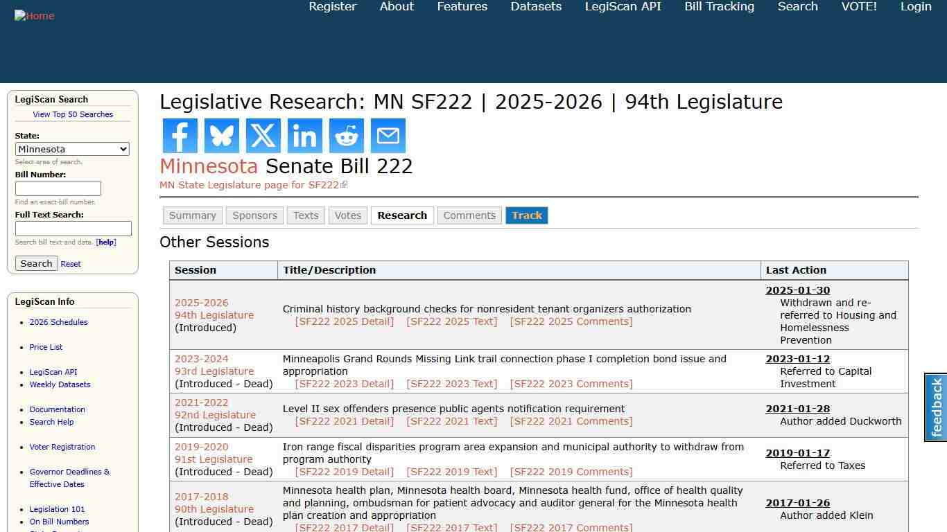 Legislative Research: MN SF222 | 2025-2026 | 94th Legislature | LegiScan